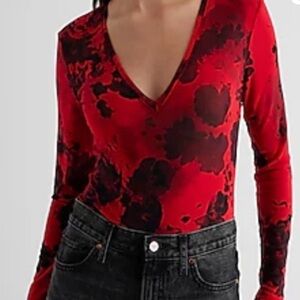 Express Red and Black Fitted Top